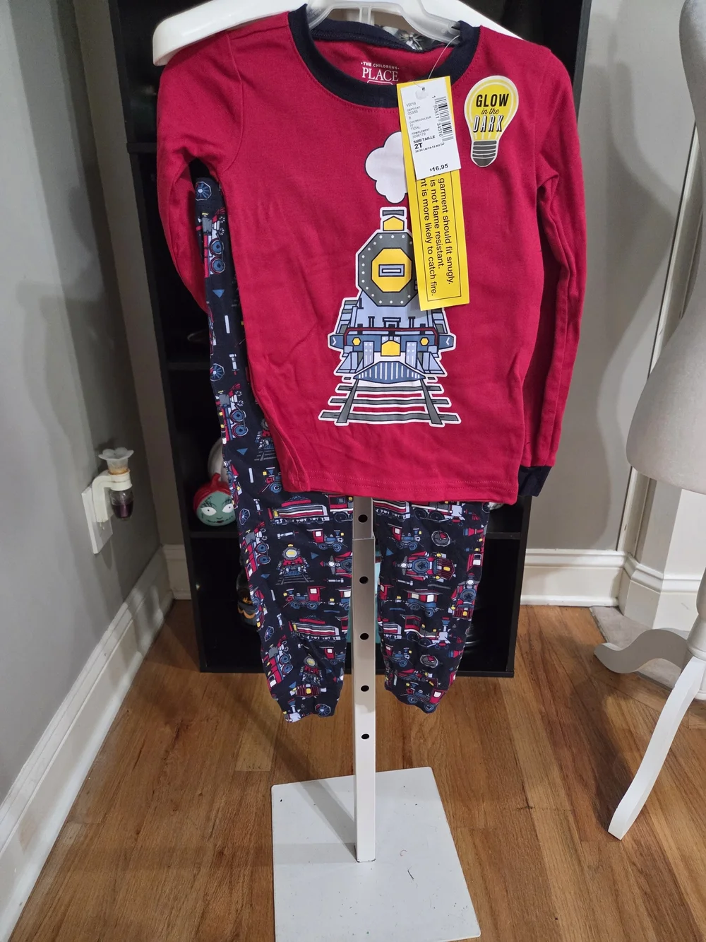 The Children's Place Red and Navy Train Glow Pajama Set